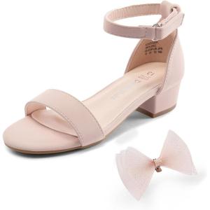 imageDREAM PAIRS Girls Sandals Low Heel Dress Pump Ankle Strap Interchangeable Bow Flower Wedding Party Shoes for Little KidBig KidNude