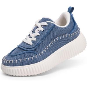 imageDREAM PAIRS Girls Shoes Sneakers Tennis Shoes Kids Fashion Platform Lightweight Lace Up Casual Walking ShoesDenim Blue