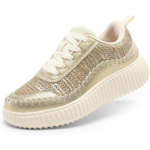 imageDREAM PAIRS Girls Shoes Sneakers Tennis Shoes Kids Fashion Platform Lightweight Lace Up Casual Walking ShoesGold