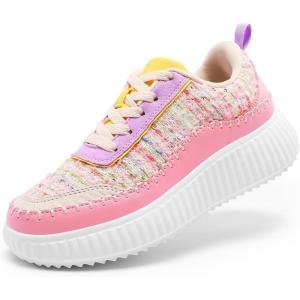imageDREAM PAIRS Girls Shoes Sneakers Tennis Shoes Kids Fashion Platform Lightweight Lace Up Casual Walking ShoesPink