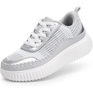 imageDREAM PAIRS Girls Shoes Sneakers Tennis Shoes Kids Fashion Platform Lightweight Lace Up Casual Walking ShoesSilver