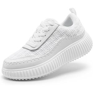 imageDREAM PAIRS Girls Shoes Sneakers Tennis Shoes Kids Fashion Platform Lightweight Lace Up Casual Walking ShoesWhite