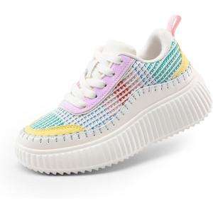 imageDREAM PAIRS Girls Shoes Sneakers Tennis Shoes Kids Fashion Platform Lightweight Lace Up Casual Walking ShoesWhiteRainbow
