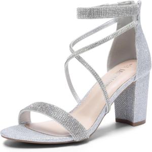 imageDREAM PAIRS Womens Chunk Low Heel Pump SandalsAll Silverglitter