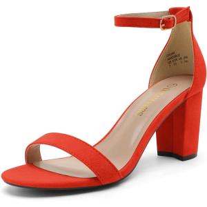 imageDREAM PAIRS Womens Chunk Low Heel Pump SandalsRedSuede