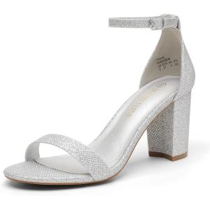 imageDREAM PAIRS Womens Chunk Low Heel Pump SandalsSilverGlitter
