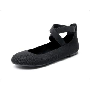 imageDREAM PAIRS Womens Comfortable Fashion Elastic Ankle Straps Flats ShoesBlackknit