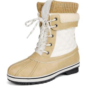 imageDREAM PAIRS Womens Mid Calf Waterproof Winter Snow Boots MonteBeigeWhite