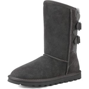 imageDREAM PAIRS Womens Mid Calf Winter Snow Boots Fashion FuzzyChic Buckle BootiesGrey