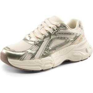 imageDREAM PAIRS Womens Platform Chunky Liv Fashion Sneakers Walking LaceUp Comfortable Y2KStyle Sneakers Workout Sport Work Casual Tennis ShoesChampagne