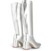 imageDREAM PAIRS Womens Gogo Boots Square Toe Chunky Knee High Boots For WomenMetallic Silver