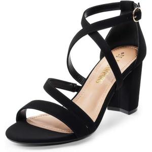 imageDREAM PAIRS Womens Ankle Strap Dress Pump Low Chunky Heel SandalsBlacknubuck
