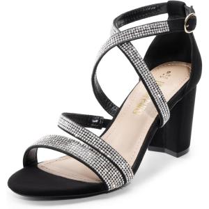 imageDREAM PAIRS Womens Ankle Strap Dress Pump Low Chunky Heel SandalsBlackrhinestone