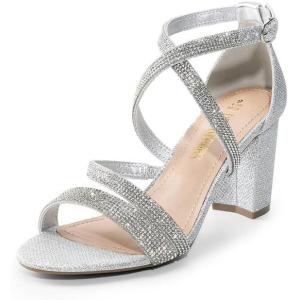 imageDREAM PAIRS Womens Ankle Strap Dress Pump Low Chunky Heel SandalsSilverrhinestone
