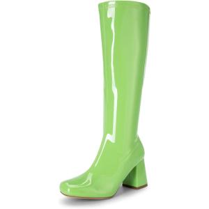 imageDREAM PAIRS Womens Gogo Boots Square Toe Chunky Knee High Boots For WomenGreenpat
