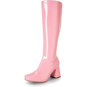 imageDREAM PAIRS Womens Gogo Boots Square Toe Chunky Knee High Boots For WomenPinkpat