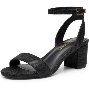 imageDREAM PAIRS Womens Open Toe Ankle Strap Low Block Chunky Heels Sandals Party Dress Pumps ShoesBlackGlitter