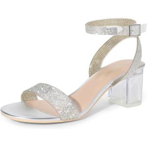 imageDREAM PAIRS Womens Open Toe Ankle Strap Low Block Chunky Heels Sandals Party Dress Pumps ShoesSilverClearrhinestone