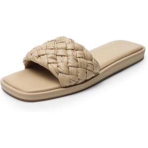 imageDREAM PAIRS Womens Square Open Toe Slide Sandals Cute Slip on Braided Strap Rhinestone Flat Sandals for SummerLight Nude