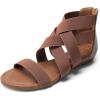 imageDREAM PAIRS Womens Elastic Ankle Strap Low Wedges SandalsDark Brownelastic