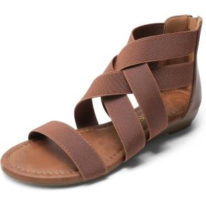 imageDREAM PAIRS Womens Elastic Ankle Strap Low Wedges SandalsDark Brownelastic