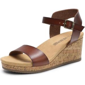 imageDREAM PAIRS Womens Open Toe Buckle Ankle Strap Platform Wedge SandalsBrownpu