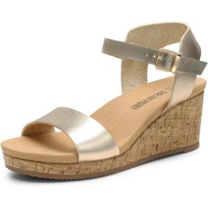 imageDREAM PAIRS Womens Open Toe Buckle Ankle Strap Platform Wedge SandalsGoldpu