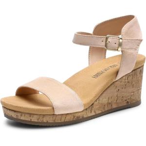imageDREAM PAIRS Womens Open Toe Buckle Ankle Strap Platform Wedge SandalsNudesuede