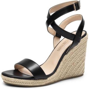 imageDREAM PAIRS Womens Open Toe Espadrilles Dressy Platform Sandals Buckle Ankle Strap Stylish Wedges SandalsBlackpu