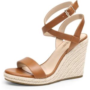 imageDREAM PAIRS Womens Open Toe Espadrilles Dressy Platform Sandals Buckle Ankle Strap Stylish Wedges SandalsBrownpu