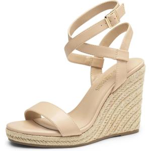 imageDREAM PAIRS Womens Open Toe Espadrilles Dressy Platform Sandals Buckle Ankle Strap Stylish Wedges SandalsNudepu