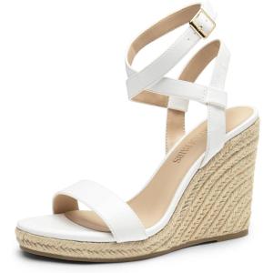 imageDREAM PAIRS Womens Open Toe Espadrilles Dressy Platform Sandals Buckle Ankle Strap Stylish Wedges SandalsWhitepu