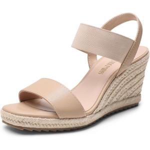 imageDREAM PAIRS Womens Open Toe Espadrilles Dressy Platform Sandals Slip on Elastic Ankle Strap Wedges SandalsNudepu