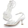 imageDREAM PAIRS Womens Flower Wedding Heels Cute Square Toe Slingback Low Kitten Heels Sandals with Ankle StrapWhitesatin
