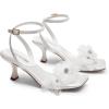 imageDREAM PAIRS Womens Flower Wedding Heels Cute Square Toe Slingback Low Kitten Heels Sandals with Ankle StrapWhitesatin