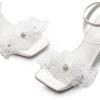 imageDREAM PAIRS Womens Flower Wedding Heels Cute Square Toe Slingback Low Kitten Heels Sandals with Ankle StrapWhitesatin