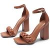 imageDREAM PAIRS Womens Heels for Women Braided Open Toe Ankle Strap High Block Chunky Heel Sandals Party Wedding Dress Pumps ShoesBrownpu