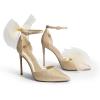 imageDREAM PAIRS Womens High Heels Strappy Closed Toe Stiletto Pointed Toe Mesh Bows Ankle Strap DOrsay Sexy Dress Wedding Party Pumps ShoesGoldglitter