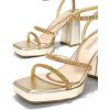 imageDREAM PAIRS Womens Platform Strappy Heels Open Toe Ankle Strap Square Party Sandals Y2K Dress ShoesGold