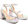 imageDREAM PAIRS Womens Platform Strappy Heels Open Toe Ankle Strap Square Party Sandals Y2K Dress ShoesShineSilver