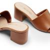 imageDREAM PAIRS Womens Square Open Toe Heels Sandals Low Block Chunky Heeled Sandals Slide Sandals Slip on Comfortable Casual Pumps ShoesBrownpu