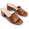 imageDREAM PAIRS Womens Square Open Toe Heels Sandals Low Block Chunky Heeled Sandals Slide Sandals Slip on Comfortable Casual Pumps ShoesBrownpu