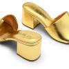 imageDREAM PAIRS Womens Square Open Toe Heels Sandals Low Block Chunky Heeled Sandals Slide Sandals Slip on Comfortable Casual Pumps ShoesGoldpu