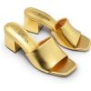 imageDREAM PAIRS Womens Square Open Toe Heels Sandals Low Block Chunky Heeled Sandals Slide Sandals Slip on Comfortable Casual Pumps ShoesGoldpu