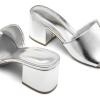 imageDREAM PAIRS Womens Square Open Toe Heels Sandals Low Block Chunky Heeled Sandals Slide Sandals Slip on Comfortable Casual Pumps ShoesSilverpu