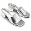 imageDREAM PAIRS Womens Square Open Toe Heels Sandals Low Block Chunky Heeled Sandals Slide Sandals Slip on Comfortable Casual Pumps ShoesSilverpu