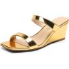 imageDREAM PAIRS Women Slides Wedge Sandals Square Open Toe Dress Casual Strappy ShoesGoldpat