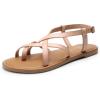 imageDREAM PAIRS Womens Flat Sandals Strappy Dressy Comfortable Ankle Strap Casual Summer Thong Sandals for BeachNaturalpu