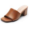 imageDREAM PAIRS Womens Square Open Toe Heels Sandals Low Block Chunky Heeled Sandals Slide Sandals Slip on Comfortable Casual Pumps ShoesBrownpu