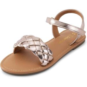 imageDREAM PAIRS Girls Sandals Classic Open Toe Braided Flat Sandals Summer Dress ShoesRose Goldmetallic